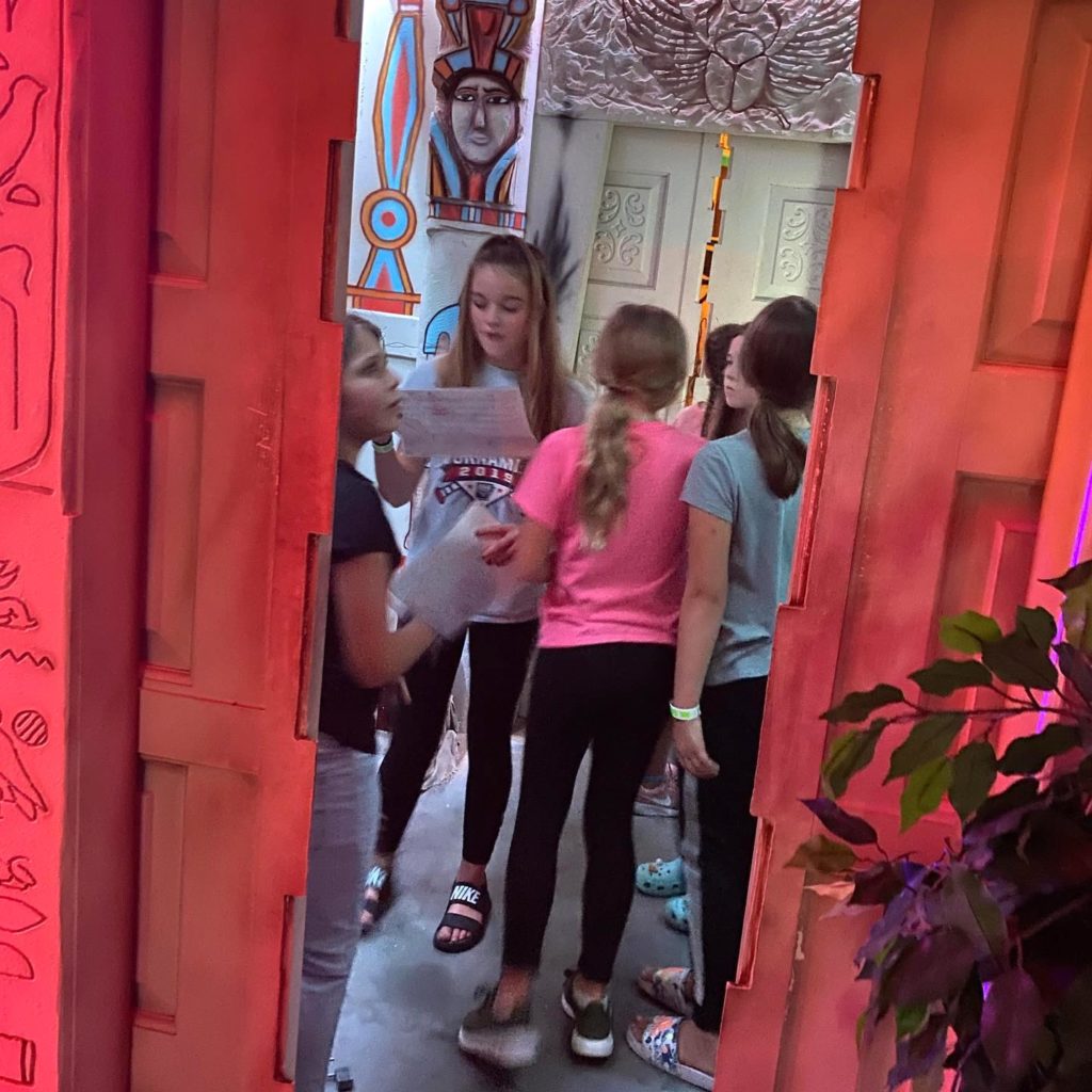 young girls in escape room